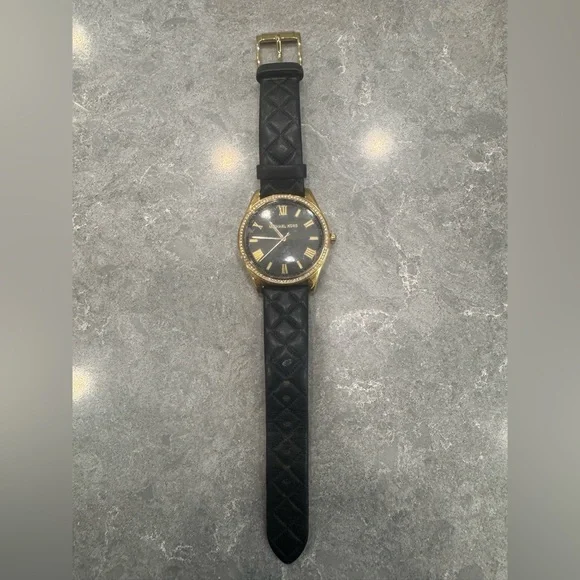 Michael Kors Gold and Black Quilted Strap Watch - Picture 4 of 4